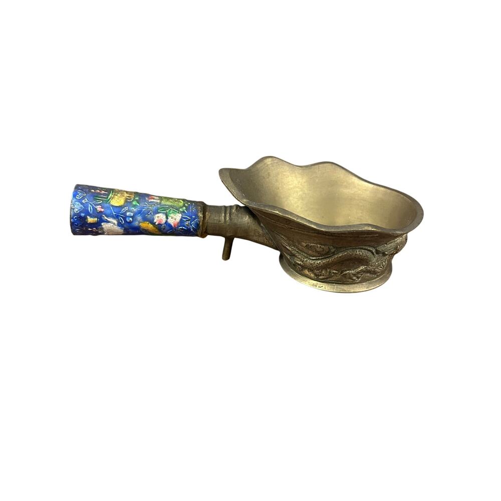 Vintage Chinese Silk Iron Brass Coal Pot Dragon Decorated Floral Handle